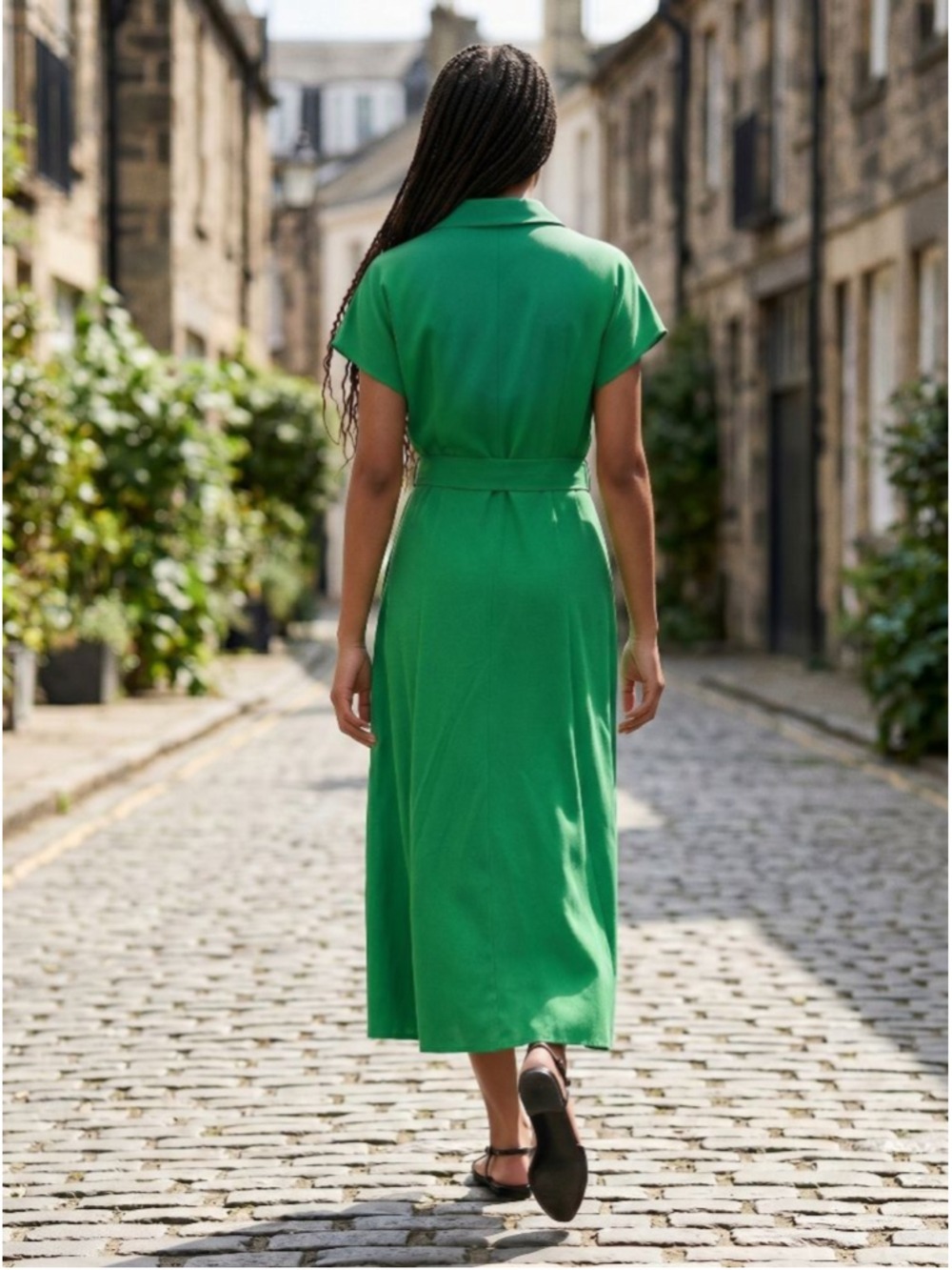 Mac Duggal Green Short Sleeve Belted Midi Dress L - Picture 3 of 9